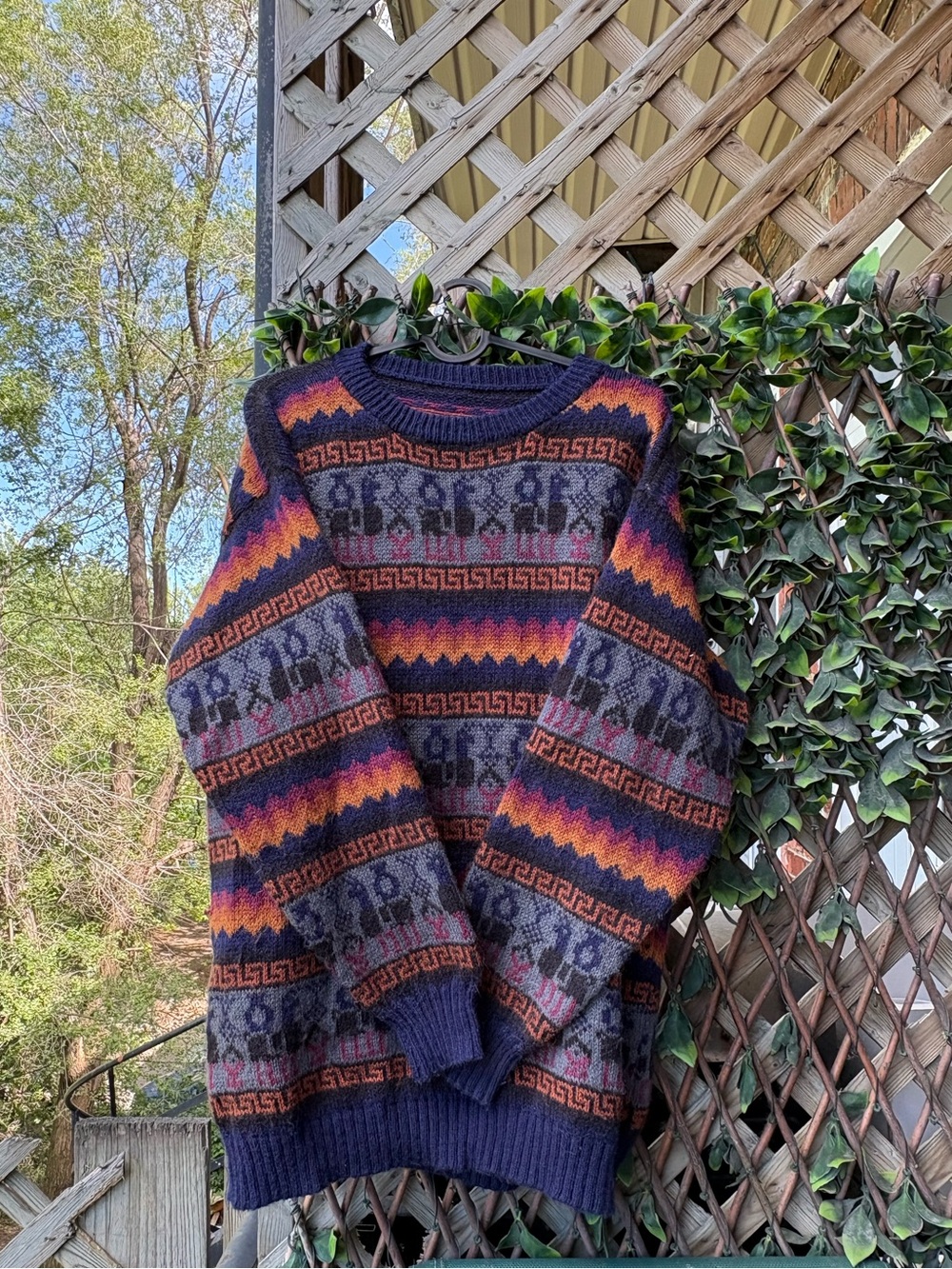 lama patterned crewneck sweater - grandpa, cottagecore, grunge, vintage